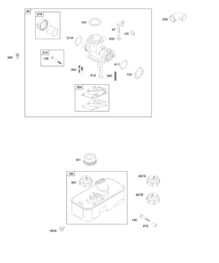 Carburetor, Fuel Supply Diagram and Parts List for 98982-2049-XX  Briggs and Stratton Engine